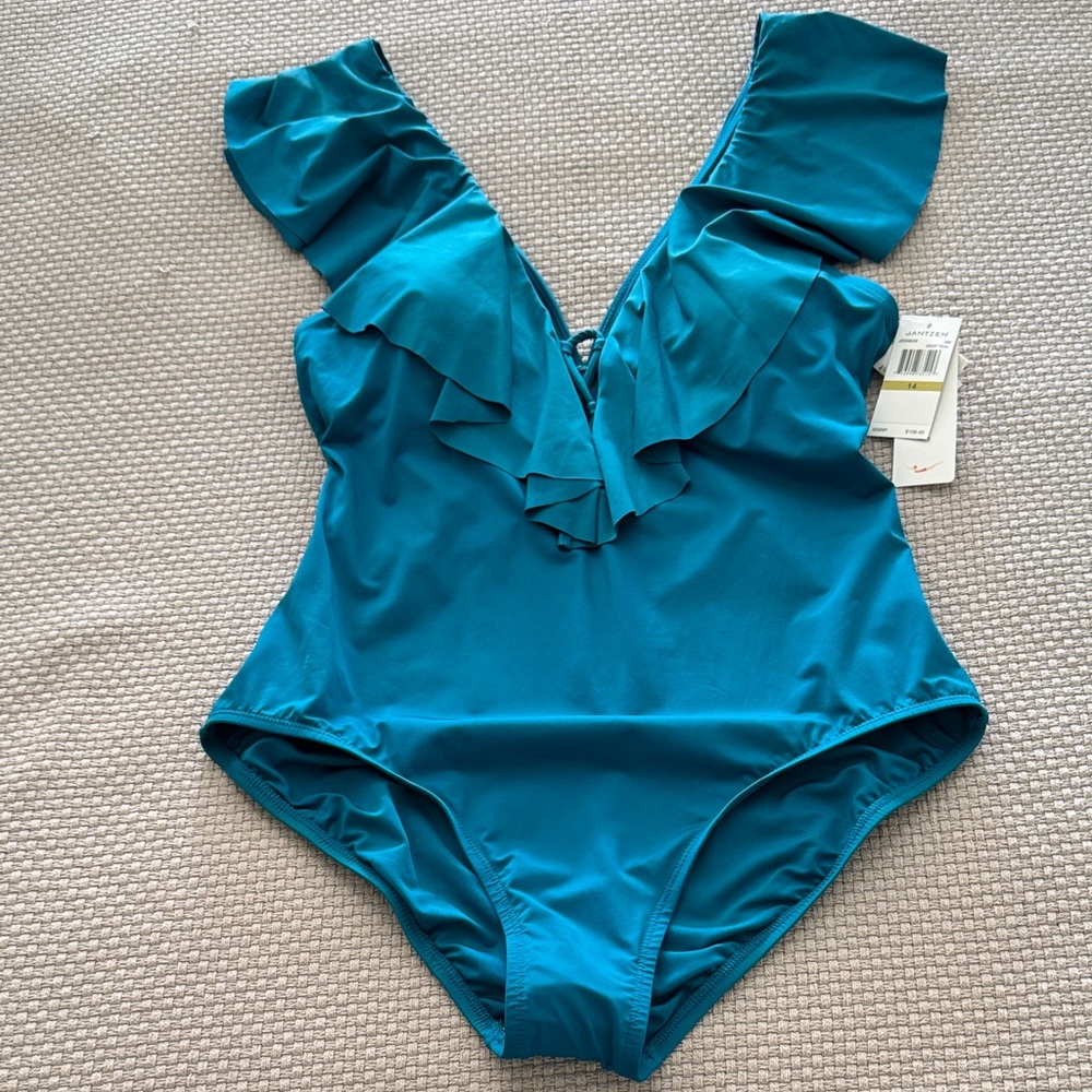 Jantzen Teal Ruffled One Piece Swimsuit